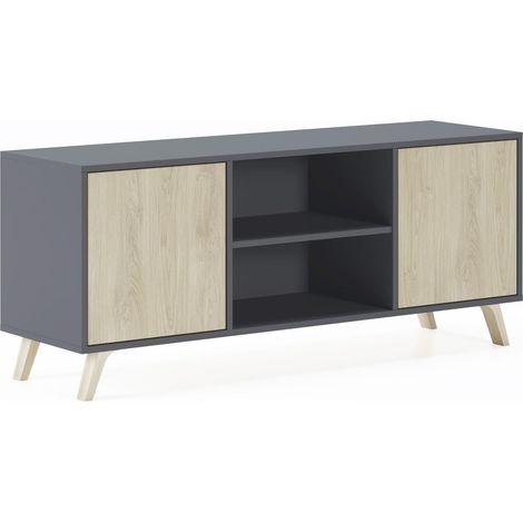 Skraut Home - Meuble TV 140 avec 2 portes, salon, modèle WIND, structure couleur Gris Anthracite, portes couleur Puccini, mesure 140x40x57cm de haut. (1/5)
