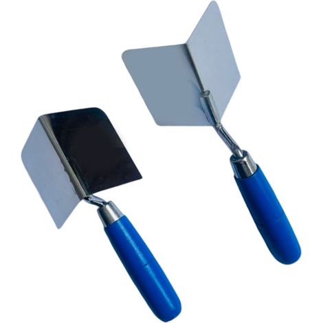 Truelle à plâtre d'angle pour murs intérieurs et extérieurs, en acier inoxydable, manche bleu (1/5)