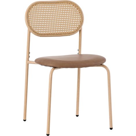 Lot de 4 chaises de salle à manger en rotin naturel et métal, couleur brun (1/5)