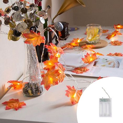 Catena decorata con 10 Foglie luminose a Led Bianco Caldo a luce fissa 3 metri con cavo trasparente a batteria Wisdom (1/2)