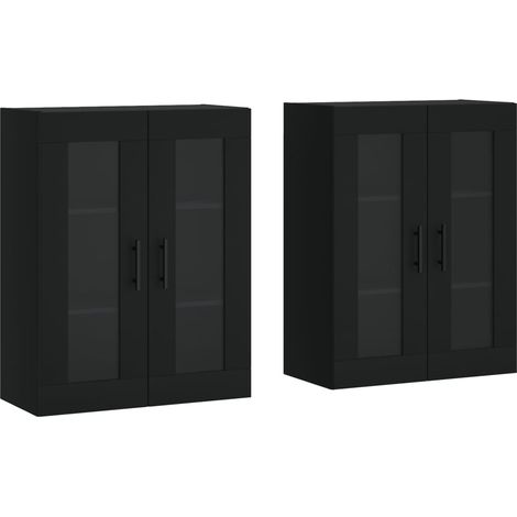 2 pcs Buffet，Bahut， Armoires murales noir bois d'ingénierie CFW85277 (1/5)