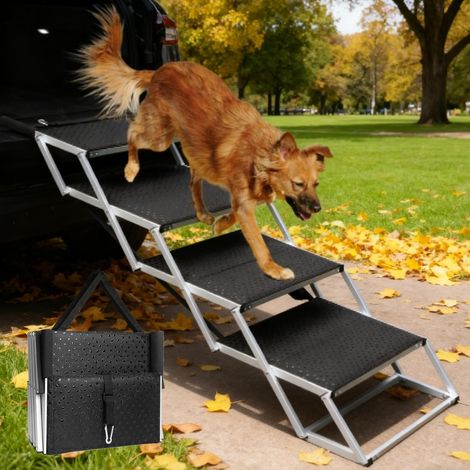 Dog Ramp 4 Steps Height Adjustable Folding Car Steps with Non-Slip Surface, Lightweight Ramp for Small and Large Dogs, Supports 80kg (1/5)