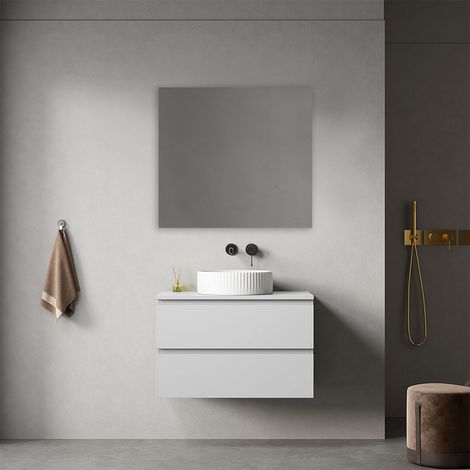 Mobile bagno sospeso 80 cm Bianco Opaco per Lavabo d'appoggio Specchio Quadro - Fiji Paint Top (1/4)