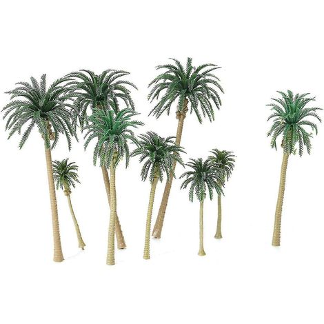 15-teiliges Miniatur-Landschaftsmodell aus Kunststoff: Bäume, Palmen, Züge, Kokospalmen, Regenwald – Dekoration für Haus und Garten
