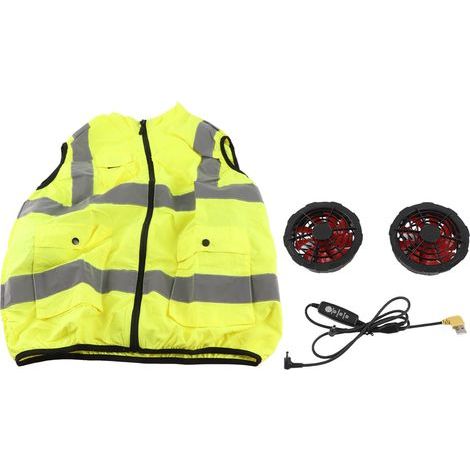 Ortviai Gilet de Refroidissement avec Ventilateurs Intégrés – Vert Fluorescent XL, Réglable & Réfléchissant (1/5)