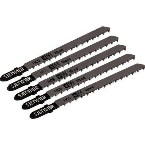 Sealey SJBT101BR Jigsaw Blade for Hard Wood Downward Cut 100mm 10tpi - Pack of 5 (1/2)