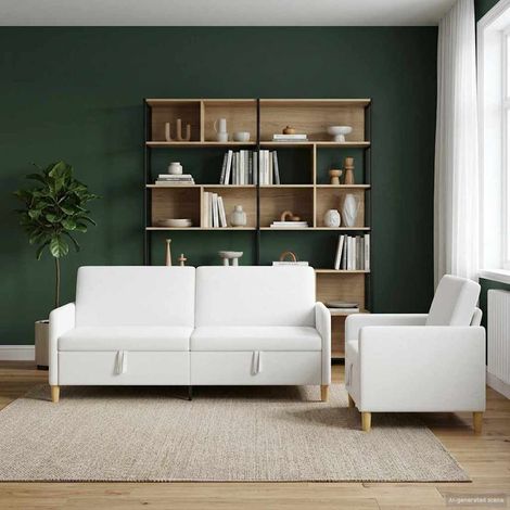 vidaXL Canapé avec rangement 2 pcs Blanc Polyester (1/5)