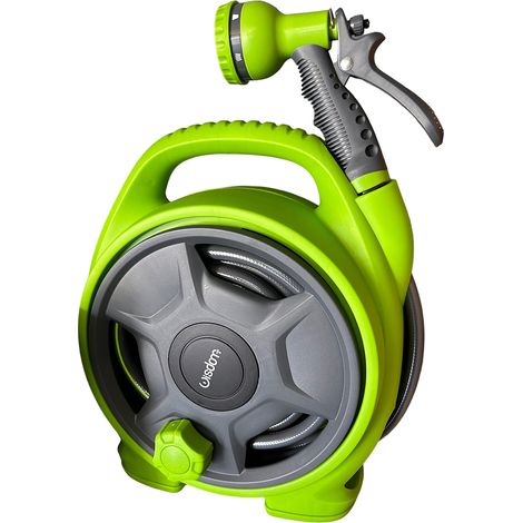 PRATICO AVVOLGITUBO PER ACQUA DA GIARDINO CON POMPA 10M - MANIGLIA AVVOLGENTE E DOCCETTA MULTI-FUNZIONE PER IRRIGAZIONE E PULIZIA