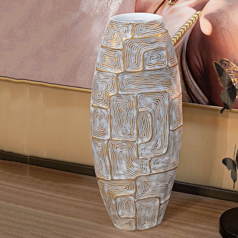 Vase Bamorasi, motifs géométriques, structure blanche, or