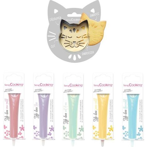 Kit pour biscuits en relief Chat + 5 stylos choco pastel (1/4)