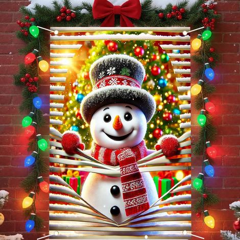 Bannière de Noël à suspendre à la fenêtre, décoration festive, toile de fond bonhomme de neige et Père Noël pour les fêtes de fin d'année - 80 x 120 cm (polyester) - Lot de 3