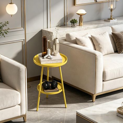 Table d'appoint moderne, table de chevet, table d'appoint ronde, table basse élégante, support pour plantes, pour salon, chambre ou balcon (1/4)