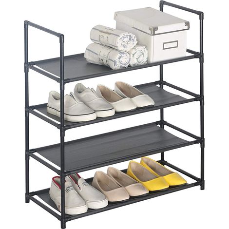 WOLTU Etagères à chaussures 4 couches, Range-chaussures pour 12 paires de chaussures, Meuble à chaussures 60x28x71cm environ, Noir (1/4)