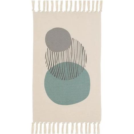 Tapis rectangulaire - JUANIO - Avec pompons - 50% Coton/50% Polyester - Imprimé beige - 80 x 50 cm (1/3)