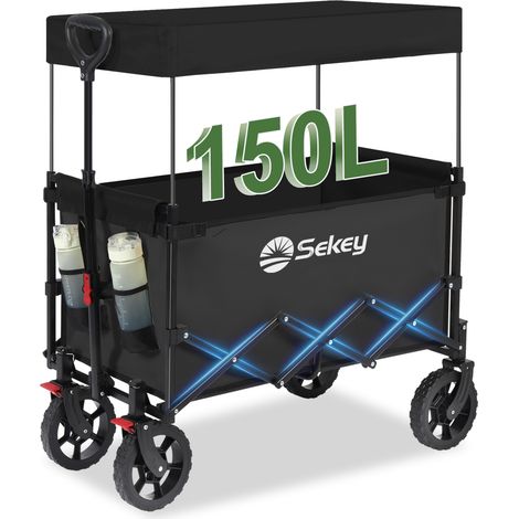 Sekey Bollerwagen Faltbar mit Dach, Handwagen bis 150 kg belastbar, Transportkarre, Gerätewagen, Schwarz (1/5)