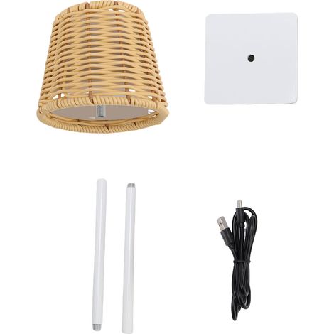 Lampe de table LED en rotin tissé, 120 lm, 3 couleurs, commande tactile, veilleuse de chevet rechargeable pour salon, chambre à coucher, bar, blanc (1/5)