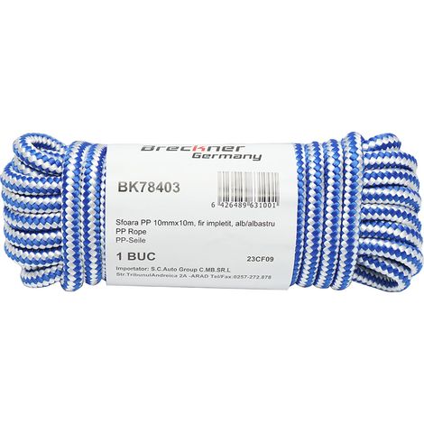 Corda intrecciata in PP 10 mm x 10 m, bianca/blu Breckner Germany (1/2)