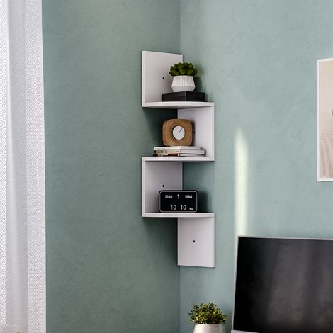 3 Tier Floating Wall Corner Shelves Display Storage Rack, White