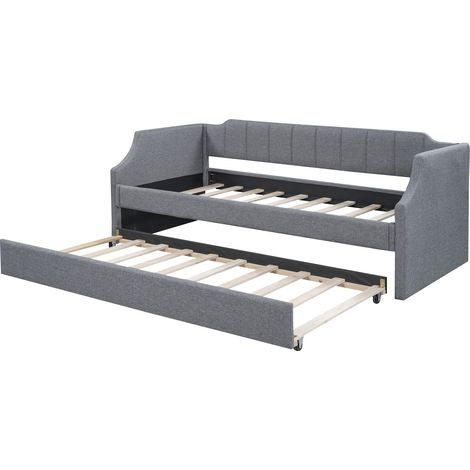 Divano letto capitonné 90 x 200 cm con letto estraibile 90 x 190 cm in tessuto grigio HOMVRA (1/5)