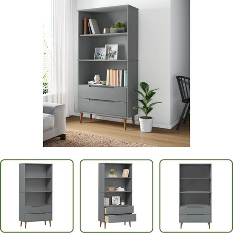Bibliothèque scandinave - Bibliothèque MOLDE Gris 85x35x170,5 cm Bois massif de pin (1/5)