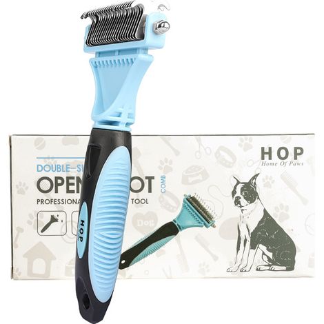 Peigne chien, peigne chat, brosse à poils anti-animaux Enlever 95% des poils morts et des noeuds, brosse de toilettage, poils longs/courts poise professionnelle (bleu) une pièce (1/4)