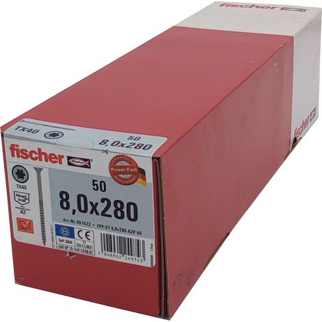 50x fischer Holzschraube 8,0x280 Edelstahl A2 TX Senkkopf Teilgewinde Schraube (1/2)