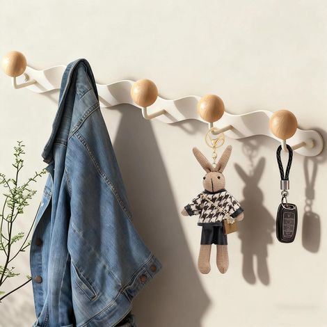 Porte Manteau Mural Blanc, Porte Manteaux Muraux, Patères Portemanteaux pour Entrée, 5 Crochets, avec Accessoires de Montage, pour Salon (1/5)