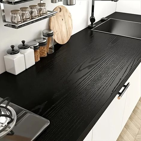 Papier peint autocollant effet bois noir, film décoratif autocollant pour surfaces, facile à nettoyer, épaississant, agrandit les 60 x 300 cm (1/5)