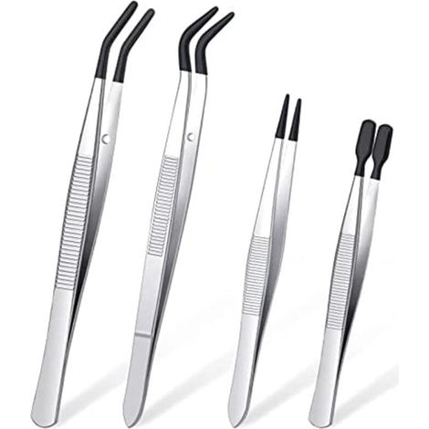 Set di 4 pinzette con punte in gomma, rivestite in PVC, punta piatta fine (1/4)