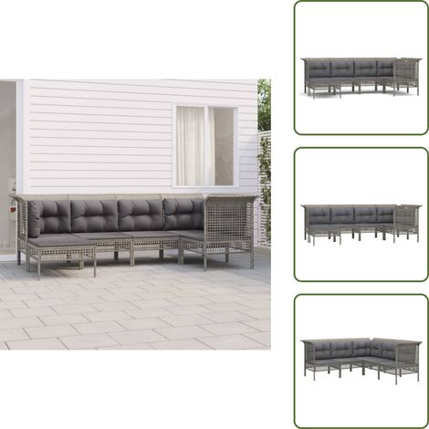 Salon de jardin 6 pcs avec coussins Gris Résine tressée - Salon De Jardin - Mobilier De Jardin - Set De Salon - Meubles De Jardin - Ensemble Extérieur