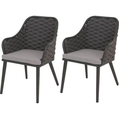 Lot de 2 chaises de jardin avec tressage épais et coussins gris clair style moderne en aluminium gris foncé 040009594
