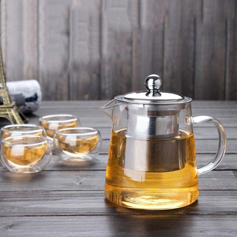Théière en verre avec filtre inox amovible pour thé en vrac et fleurs, 1 pièce (1/4)