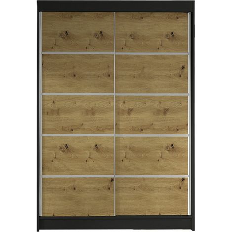 Armoire Closico 150, Noir + Chêne Artisan, 200x120x58cm, Portes d'armoire: Coulissantes, Nombre d'étagères: 5 (1/4)