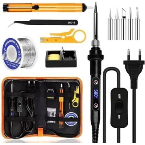 80W soldering iron kit, adjustable temperature 180-560°C, 13 in 1 soldering kit, on/off switch with 5 soldering tips, suitable for home maintenance and DIY. (1/5)