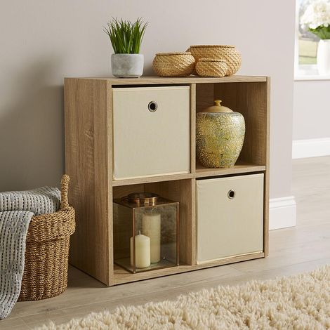 Storage Cube 4 Shelf Bookcase Wooden Display Unit Organiser Sonoma Oak Furniture (1/5)