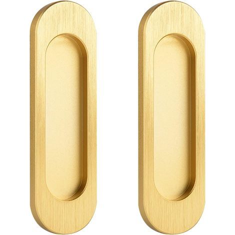 MOROBOR Set mit 2 selbstklebenden ovalen Schiebetürgriffen aus Aluminiumlegierung, ohne Bohren, für Schiebetüren, Scheunenfenster, Schränke (gebürstetes Gold, 100 mm) (1/5)
