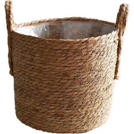 Panier De Plantes - Jonc De Mer - Doublure Plastique - Pour Intérieur Extérieur - 25 X 25 X 20 Cm - 1 Pièce (1/4)