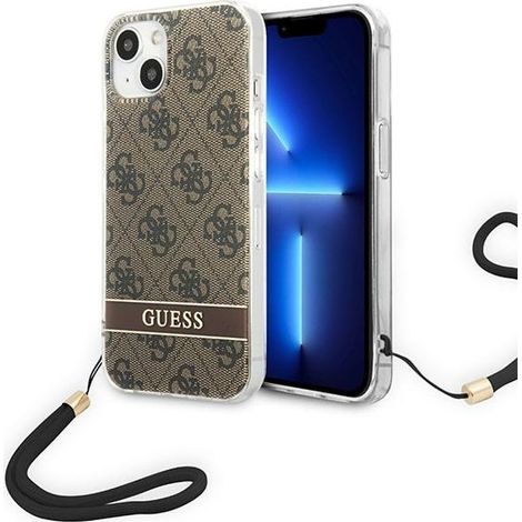 Guess GUOHCP14MH4STW iPhone 14 Plus / 15 Plus 6,7" braune Hartschalen-Schutzhülle mit 4G-Print und Tragegurt (1/5)