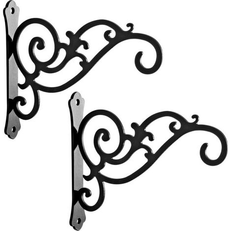 Juego de 2 soportes metálicos para colgar plantas en exteriores: ganchos de pared negros de 15 cm para faroles y macetas. (1/5)