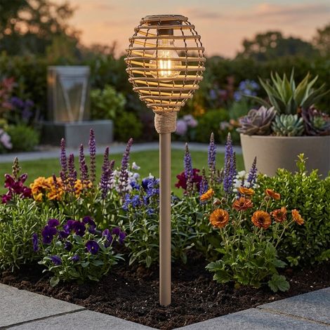 Lunaria Natural Faux Rattan Solar Garden Stake Light (1/2)