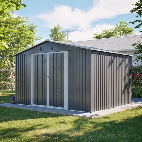 Abri de Jardin Métallique XXXL - 300x252x191cm - Cabane à Outils avec Toit Double Pente et Portes Coulissantes - Gris Anthracite (1/5)