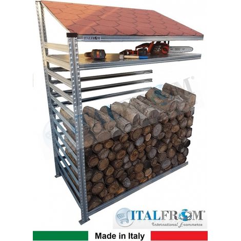 Legnaia Modulare ITALFROM in Acciaio Zincato Autoportante - con Ripiano - Modulo Continuativo - cm L90xP80xH250 Tetto Verde (1/3)