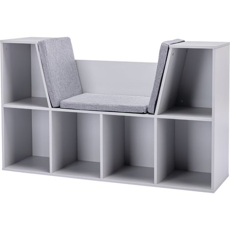 Meuble de rangement enfant avec assise et 6 casiers, gris, 103 x 30 x 62 cm (1/5)