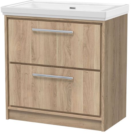 Longnor 2 Drawer Floor Standing Vanity Unit with 0 Tap Hole Traditional Fireclay Basin, Light Oak, 800mm
