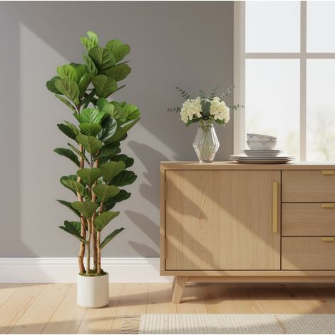 Pianta artificiale ficus lyrata 50/50/150 cm verde con tronchi in legno e vaso (1/5)