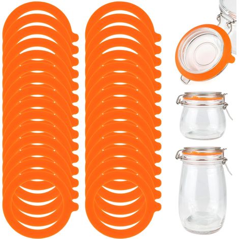 Lot de 30 Joint Bocaux En Silicone, 69 x 92 mm Interchangeables Joints de Bocal, Caoutchouc Bocaux Pour Couvercle à Pince En Verre Pot à Bonbons Stockage des Aliments (Orange) (1/5)