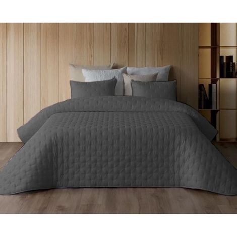 Parure de couette avec 2 coussins, housse de couette, linge de lit coloris gris foncé -JUANIO (1/3)