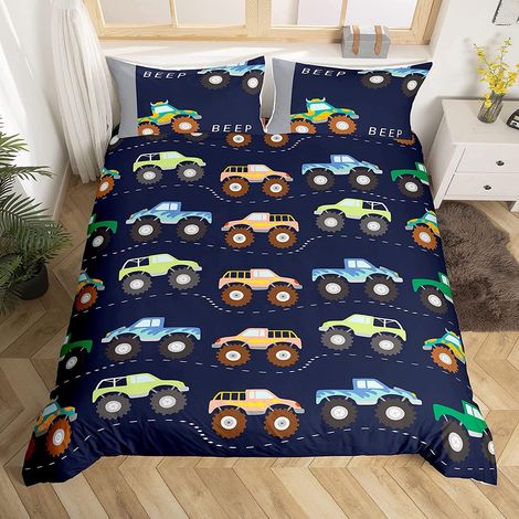 3D Camion Parure Lit Garçons Voitures Housse Couette Enfants Filles Adolescents Camion Auto Décor Housse Couette Bleu 2 Taie d'oreiller,220x240cm Multicolore - 220x240cm (1/5)