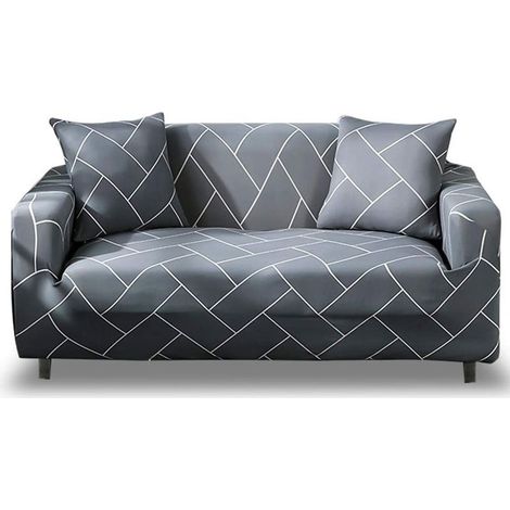 Housse Canape Extensible Avec Accoudoirs Housse De Fauteuil Elastique Couvre Canapé Universelle Magique Housse Protection Pour Canapé Antidérapante, (2 Place, Rayures Gris Clair) Sans Taie D'o (1/5)