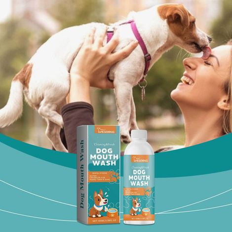 Mundspülung für Hunde schützt die Mundhygiene Ihres Haustieres, entfernt Zahnbelag und beseitigt Mundgeruch. Mundspülung für Hunde – 100 ml -- DE (1/5)